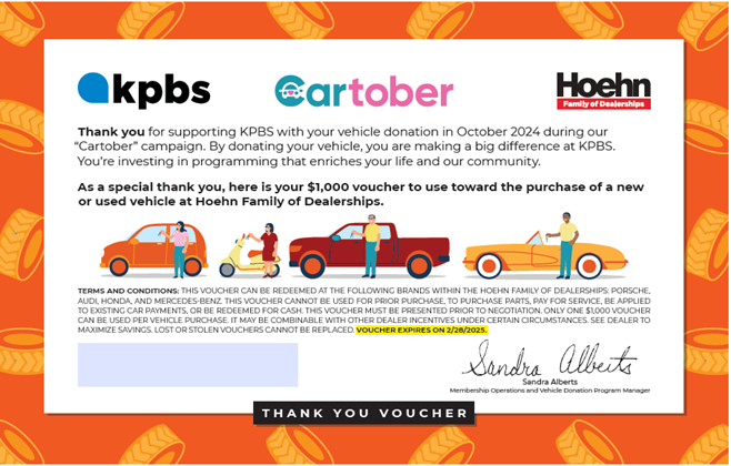 KPBS and Hoehn donate a car ad